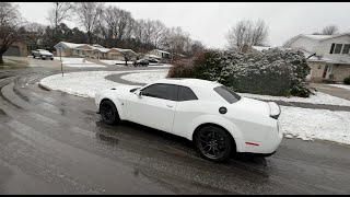 SNOW DRIFTING POV IN MY 2022 DODGE CHALLENGER WIDEBODY SCATPACK👾 ALMOST CRASHED [upl. by Grete]