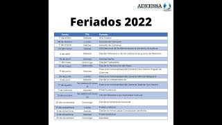 Calendario de feriados 2022 [upl. by Luapsemaj]