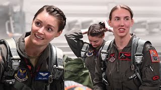 Female Pilots Fly F16 Fighting Falcon and T38 Fighter Jets [upl. by Rawdin]