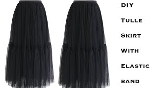 HOW TO MAKE A LONG TULLE MAXI SKIRT WITH AN ELASTIC WAIST BAND Cutting amp Stitching Detailed Video [upl. by Haerb]