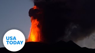 Watch Mount Etna erupt in Sicily  USA TODAY [upl. by Angle]