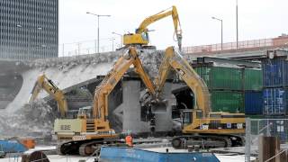 Bridge demolition  Cat 365B Cat 336E Liebherr R962HD and others taking down a bridge  Part 2 [upl. by Roze]