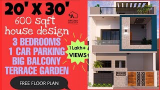 20x30 house design 600 sqft3BHK CAR PARKING MODERN ELEVATION 20x30 ka nakshaSHELTER ARCHITECTS [upl. by Britta]