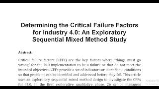 Determining the Critical Failure Factors for Industry 4 0 An Exploratory Sequential Mixed Method Stu [upl. by Joana446]