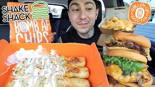 MUKBANG EATING SHAKE SHACK KOREAN CHEESEBURGER DOUBLE CHEESEBURGER LOADED TAQUITOS CHEESE FRIES ASMR [upl. by Cade]