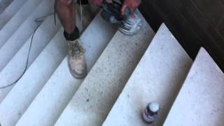 Polishing a concrete step on a staircase [upl. by Neeka960]