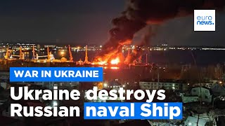 Russian naval ship stationed in occupied Crimea destroyed by Ukrainian forces [upl. by Liuqnoj]