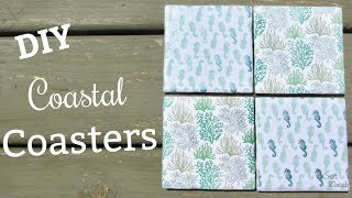 Coastal Scrapbook Paper Tile Coasters DIY  Another Coaster Friday  Craft Klatch [upl. by Ro325]