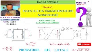 Machine électrique  Chapitre7 ESSAIS SUR LE TRANSFORMATEUR MONOPHASÉ exercices corrigés [upl. by Teodorico199]