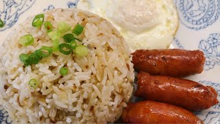 Filipino Breakfast 🍳 longanisa garlic fried rice and eggs over easy [upl. by Bartel586]