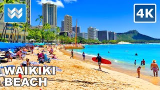 4K Waikiki Beach in Honolulu Oahu Hawaii USA  Walking Tour Vlog amp Vacation Travel Guide 🎧 ASMR [upl. by Vardon]