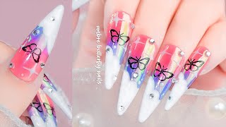 💅✨ Nail ASMR 🦋 아름다운 나비 네일 아트 🦋 연장네일  셀프네일  네일 ASMR [upl. by Hopfinger]