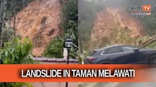 Heavy rain triggers landslide in Taman Melawati [upl. by Tessi]