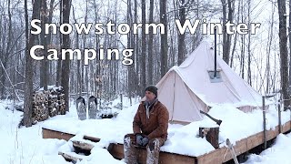 Winter Camping in a Snowstorm Ontario Canada [upl. by Inez]