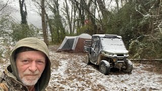 Snowy tent campingBeef stewSouthern West Virginia [upl. by Hsirt]