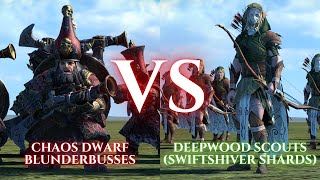 WARHAMMER III Total War  Chaos Dwarf Blunderbusses VS Deepwood Scouts Swiftshiver Shards [upl. by Vicki]