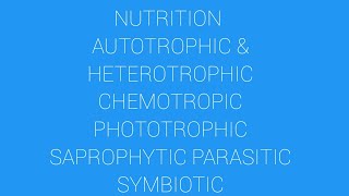 Nutrition autotrophic chemotropic phototrophic holozoic parasitic saprophytic symbiotec [upl. by Seravat12]