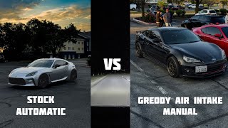 2023 Toyota GR86 stockAT VS 2018 Subaru BRZ GReddy Air IntakeMT [upl. by Swanhildas931]