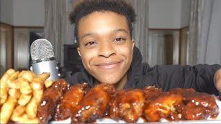 ASMR MUKBANG EATING SPICY HONEY GARLIC BARBECUE CHICKEN TENDERS SOOOO GOOOOD [upl. by Spohr]