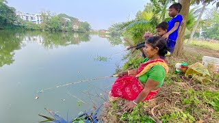 Amazing Fishing Video🐬🐬  Village Women Hook Fishing in village pond  fish catching video fishing [upl. by Josler]