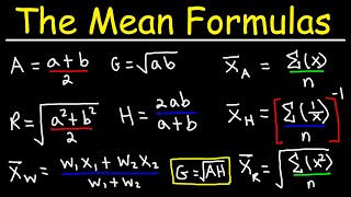 Arithmetic Mean Geometric Mean Weighted Mean Harmonic Mean Root Mean Square Formula  Statistics [upl. by Atnuahc]