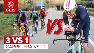 ¿Podrá una Bici de Contrarreloj batir a 3 de Carretera  Test de Velocidad 3 Vs 1 [upl. by Naelcm]