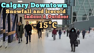 Snowfall and IceCold in Calgary Downtown Indoor amp Outdoor Walking tour Calgary alberta Canada [upl. by Eadwine]