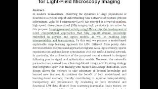 Model Based Explainable Deep Learning for Light Field Microscopy Imaging [upl. by Merrell]