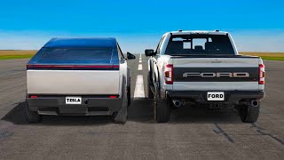 Tesla Cybertruck vs F150 Raptor R ARRANCONES [upl. by Esya]