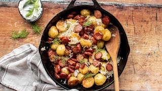 1Skillet Kielbasa and Potatoes Recipe [upl. by Atalante]