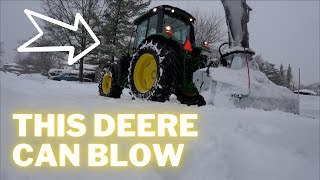 Full Day of Residential Snow Blowing in Ottawa  John Deere 6110 M with Pronovost Cyclone Blower [upl. by Elleimac]