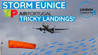 TAP Air Portugal  Storm Eunice at London Heathrow  Go Arounds amp Tricky Landings [upl. by Ayama187]