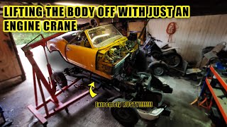 Splitting the car in half 😬 separating the body from the chassis Triumph Spitfire Part 3🔥 [upl. by Ardyce]