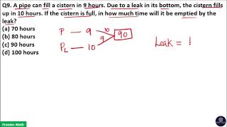 A pipe can fill a cistern in 9 hours Due to a leak in its bottom the cistern fills up in 10 ho [upl. by Tracee16]