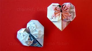 Geldscheine falten Herz Geldgeschenke Hochzeit basteln  Geld falten Herz  DIY Origami Geschenk [upl. by Suollecram]