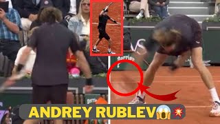 😱💥 Andrey Rublev smashes racquet and kicks floor during French Open meltdown vs Matteo Arnaldi 🔥 [upl. by Arinayed]