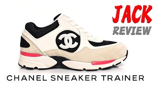 CHANEL SNEAKER TRAINER CALFSKIN WHITE BLACK PINK UNBOXING REVIEW [upl. by Etnauj950]