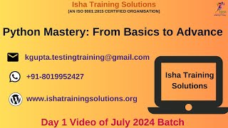 Python Mastery From Basics to Advance Day 1 Pls call or whatsappus on 91 8019952427 to enroll [upl. by Sherwood]