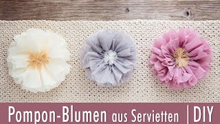 PomPonBlumen aus Servietten falten  super schnelles DIY  süße Deko für Wand Tisch oder an Ästen [upl. by Fanchan]