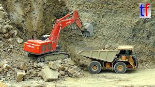 GREAT TEAM HITACHI ZAXIS 870 LCH amp CATERPILLAR 775G Limestone Quarry  Steinbruch 2017 [upl. by Madge]