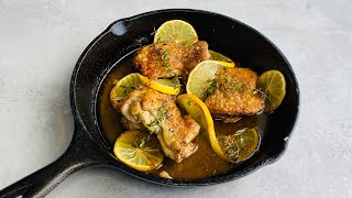 How To Make Quick And Simple Lemon Herb And Garlic Cast Iron Skillet Boneless Chicken Thighs [upl. by Ariik]