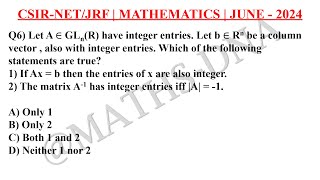 CSIR  NETJRF MATHEMATICS JUNE 2024 IMPORTANT QUESTIONS LINEAR ALGEBRA TRUE OR FALSE [upl. by Sarge]