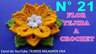 Como tejer la Flor N° 21 a crochet para aplicar en tapetes centros de mesa y cuadrados para colchas [upl. by Luiza]