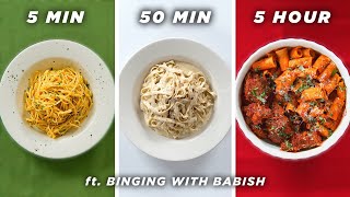 5 Min vs 50 Min vs 5 Hour Pasta ft Binging With Babish • Tasty [upl. by Carrington]