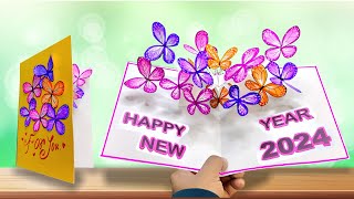 DIY Happy New year card 2024  How to make new year greeting card  DIY New year card making easy [upl. by Connie532]