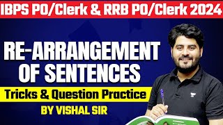 IBPS POCLERK amp RRB POCLERK 2024  English Rearrangement Of Sentences Tricks  By Vishal Sir [upl. by Hendel247]