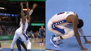 Paul George hyperextends knee AGAIN in first ever game with Embiid and Maxey [upl. by Ap784]