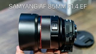 Samyang AF 85mm F14 EF cho Canon FF Lấy nét nhanh nhiều lớp tráng phủ giá rẻ [upl. by Soracco]