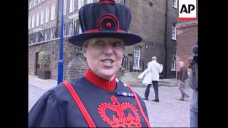 First woman Beefeater starts work at Tower of London [upl. by Ardnassela779]