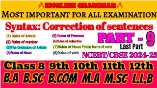 SyntaxCorrection of sentences part 9  Correctincorrect sentences  English grammar by Aslam sir [upl. by Janelle192]